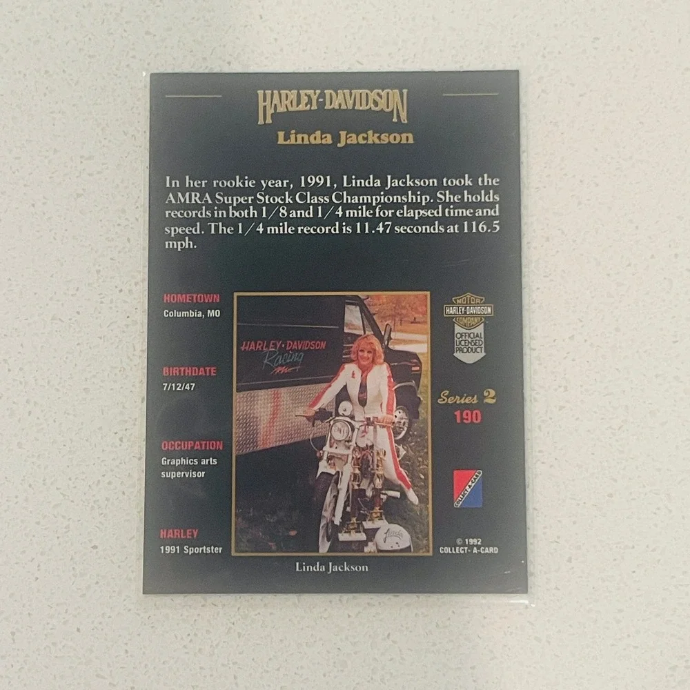 1992 Harley-Davidson Series 2 Linda Jackson #190 Trading Card Collect-A-Card
